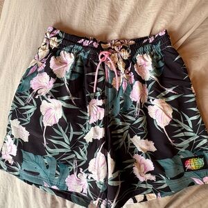 SLUNK Men's Athletic Shorts - Black and Green with Pink Accents